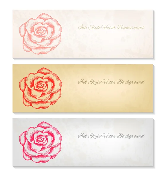Hand drawn rose vector artistic banners — Stock Vector