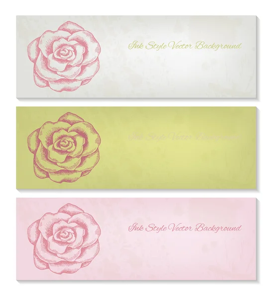 Hand drawn rose vector artistic banners — Stock Vector