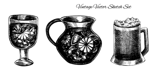 Conjunto de objetos alimenticios dibujados a mano — Archivo Imágenes Vectoriales