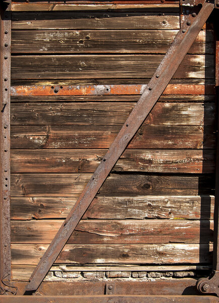Old railway wooden wagon side