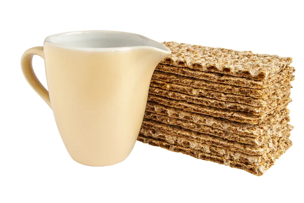 Caraffa di latte e pane croccante di sesamo — Foto Stock