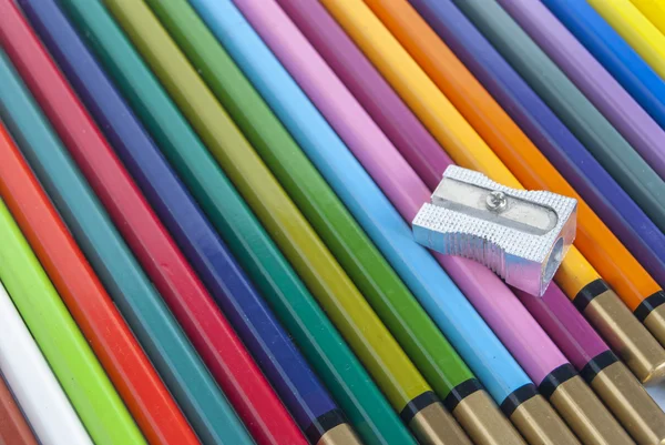 Used color pencils and sharpener — Stock Photo, Image