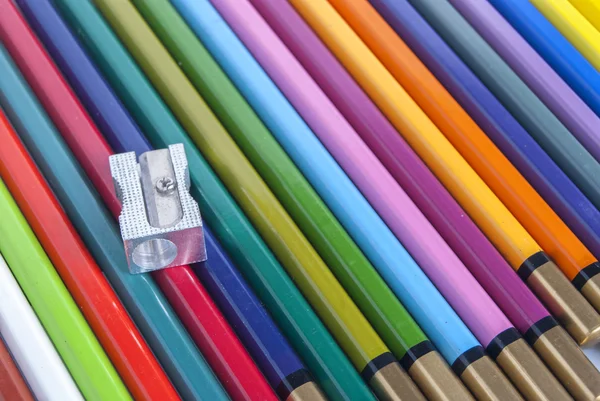Used color pencils and sharpener — Stock Photo, Image