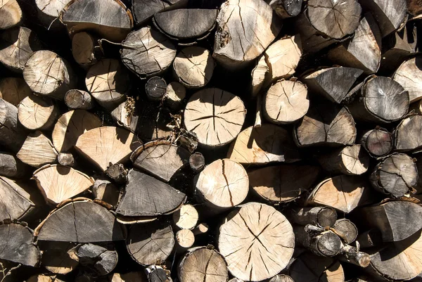 Bois de chauffage de chêne empilé gros plan — Photo