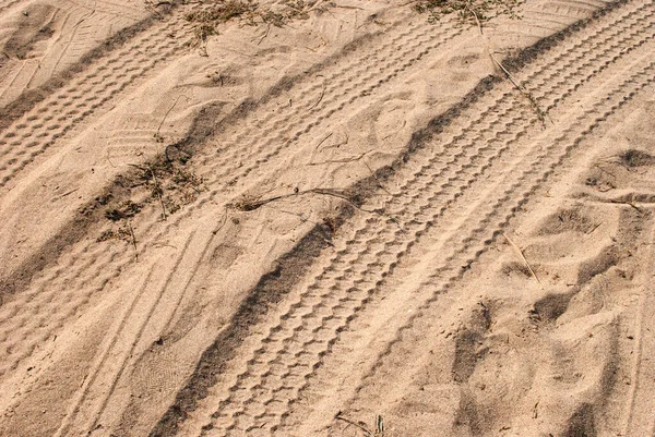 Autoreifenspuren Strand Und Nahaufnahme — Stockfoto