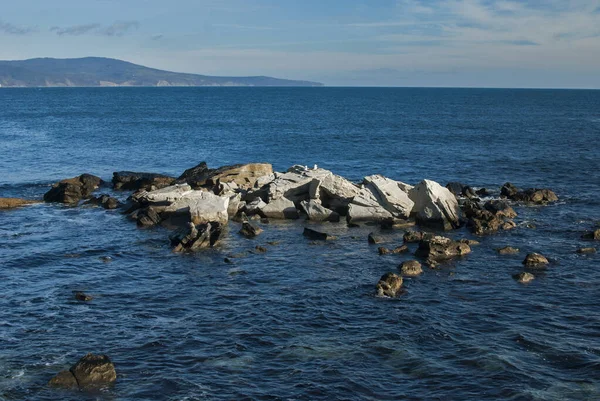 Rocks near the sea shore closeup in clear sunny day