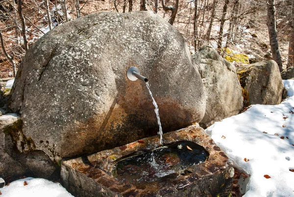 Stone Mountain Fountain Clear Pure Water Running Coming Nature Spring — Foto Stock