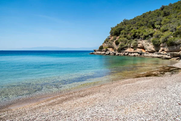 Rocky Shore Mediterranean Sea Bay Closeup Sunny Summer Day — Fotografia de Stock