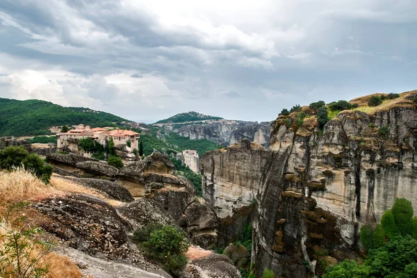 Landscape Monastery Giant Steep Rocks Area Meteora Greece — Stock Photo, Image