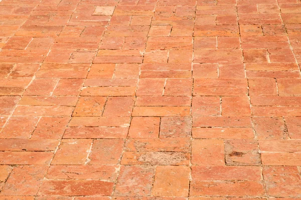 Red Clay Brick Floor Surface Closeup Background — Stockfoto