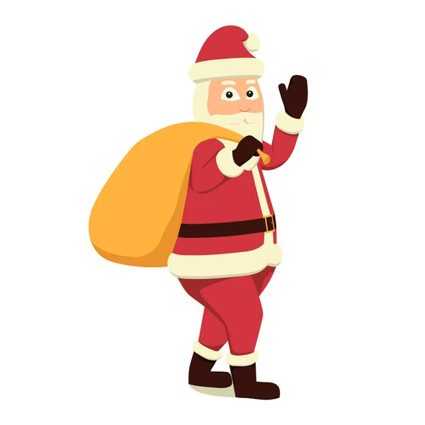Санта Клаус Сумкой Машет Рукой Дружелюбный Санта Идет Мешком Подарков — стоковый вектор
