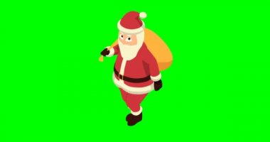 Noel Baba 'nın çantalı hali. Çizgi film Noel Baba bir çuval hediyeyle yürüyor..
