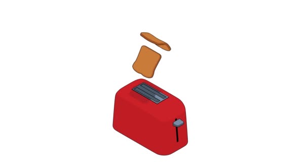 等距吐司动画 两片面包从烤面包机上跳出来的造型动画 — 图库视频影像