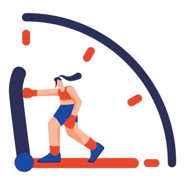 Dişi bir boksör saatin eliyle dövüşüyor. Boks eldivenli kadın zamanla ve yaşlanmayla mücadele ediyor..