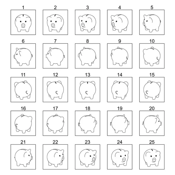 Conjunto Alcancías Contorno Animación Rotación Del Icono Alcancía — Archivo Imágenes Vectoriales