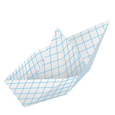 Kare kağıttan yapılmış bir gemi. Kağıt tekne izometrik görüntüde işaretlendi.