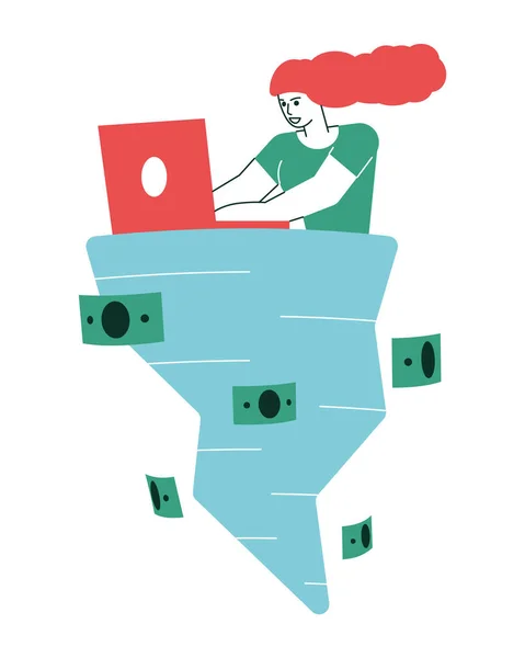 Uma Freelancer Está Ganhar Muito Dinheiro Uma Mulher Ruiva Está — Vetor de Stock