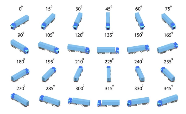 Set Semi Trailer Trucks Different Angles Rotation Truck Degrees Animation Stockillustration