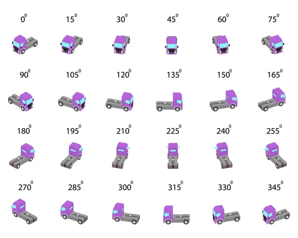 Set Trucks Semi Trailer Different Angles Rotation Tractor Unit Degrees ロイヤリティフリーのストックイラスト