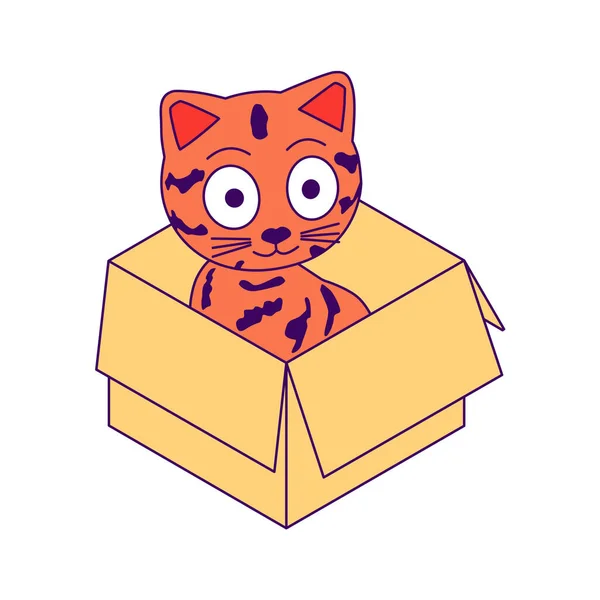 Cartoon Cat Box Isometric View Sticker Red Cute Cat Cardboard — ストックベクタ