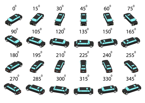 Set Limousine Different Angles Rotation Car Stretch Degrees Animation Video — Stockvektor