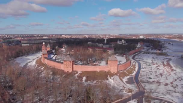 Αεροφωτογραφίες Αποσυνδέσεις Novgorod Επίσης Novgorod Kremlin Φρούριο Veliky Novgorod Detinets — Αρχείο Βίντεο