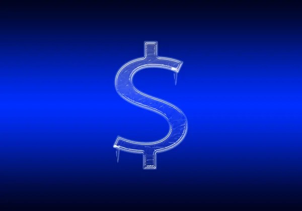 Signo de dólar congelado hecho de vidrio sobre fondo azul —  Fotos de Stock