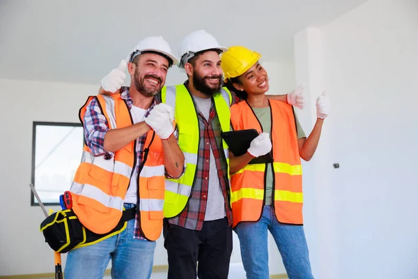 Professional Mechanical Engineer Construction Team House Project Underconstruction Site Hands — Foto de Stock