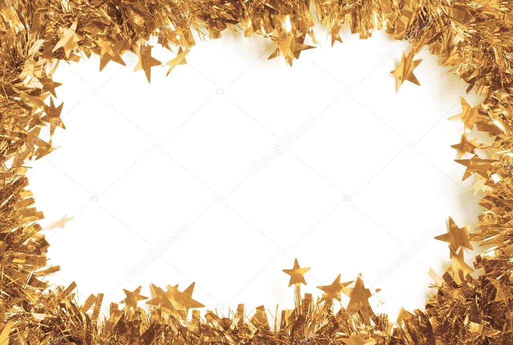 Christmas Gold Tinsel as a border isolated against a white background