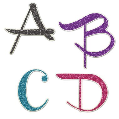 A to D Uppercase Glitter Script
