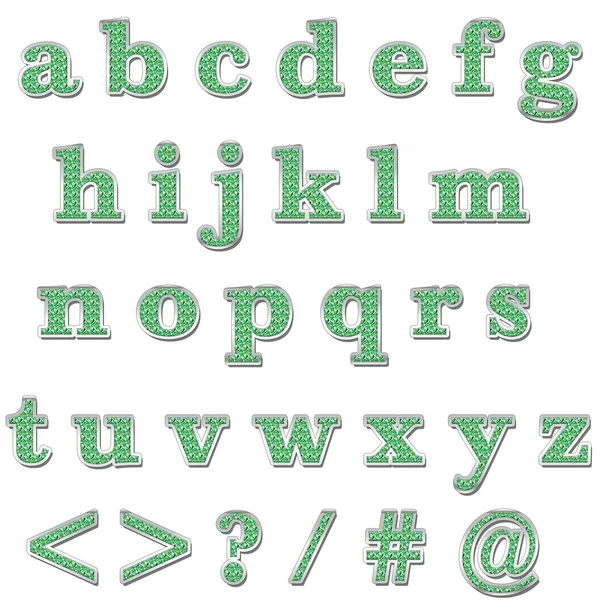 Zöld Bling kisbetűs ábécé — Stock Fotó