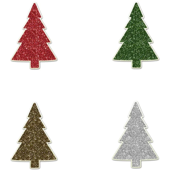 Glitter julgranar - röd grön brun & silver — Stockfoto