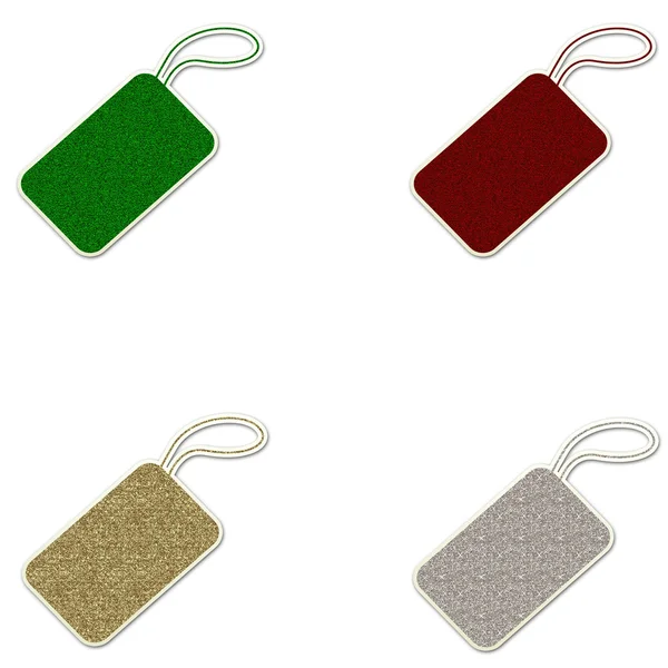 Christmas Glitter Gift Tags - Green Red Gold & SIlver — Stock Photo, Image