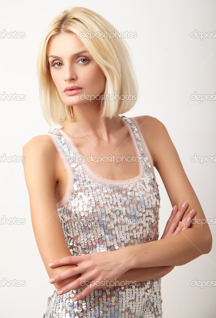 Blonde woman on white background