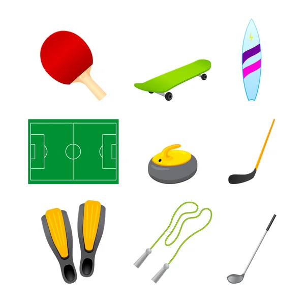 Icono de diferentes artículos deportivos — Vector de stock