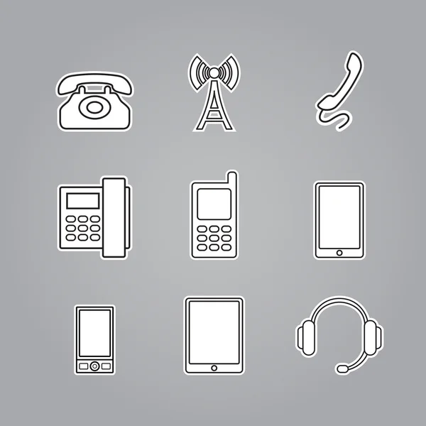 Iconos teléfonos y dispositivos de telecomunicación — Vector de stock