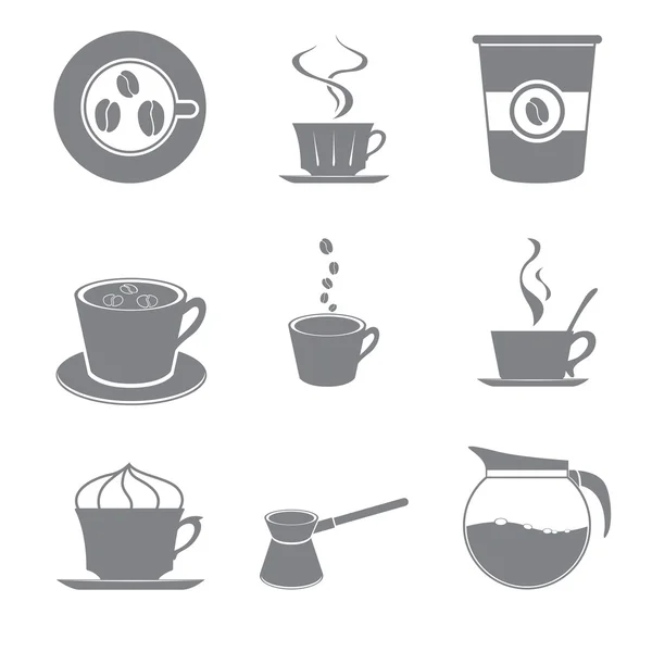 Set of beautiful gray icon coffee theme — Stock Vector