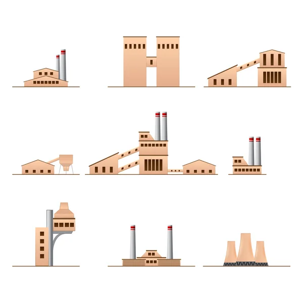 Набор икон промышленных зданий — стоковый вектор