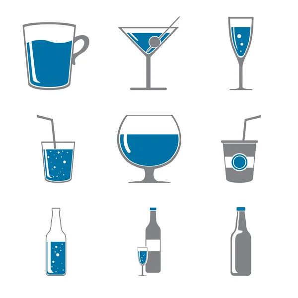 Set di icone di bevande grigio blu — Vettoriale Stock