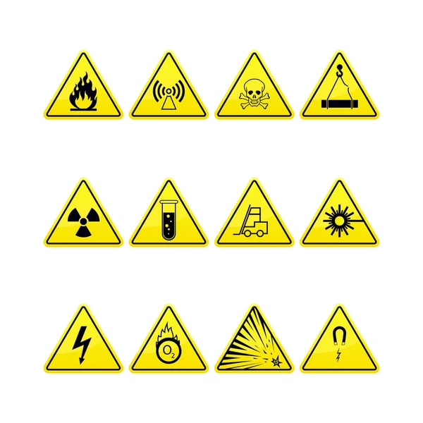 黄色の警告および危険のアイコンのコレクション — ストックベクタ