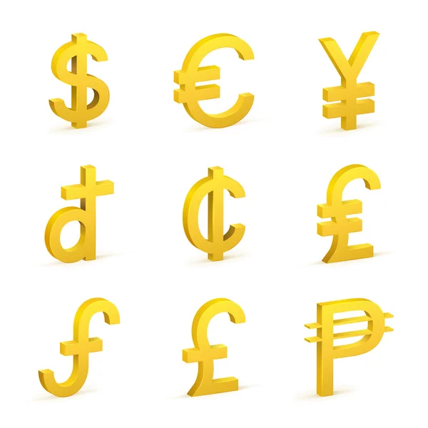 Finansiera valuta guld knapp Ikonuppsättning — Stock vektor