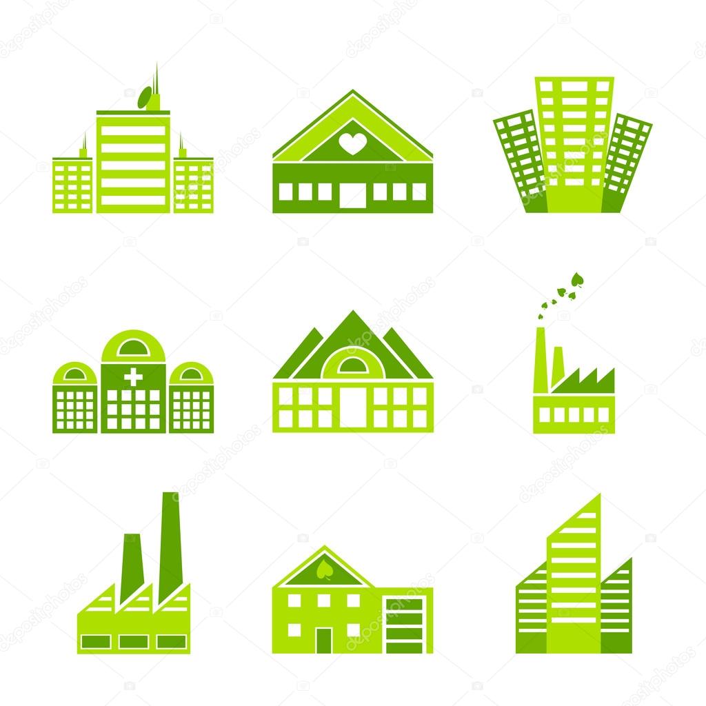 Set of green ecology factory icons