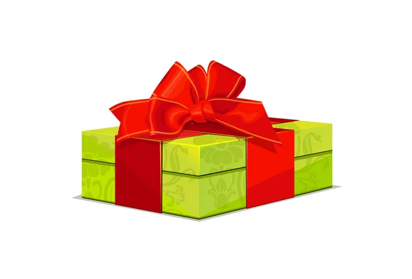 Bela caixa de presente de casamento verde com um arco vermelho e padrões — Vetor de Stock