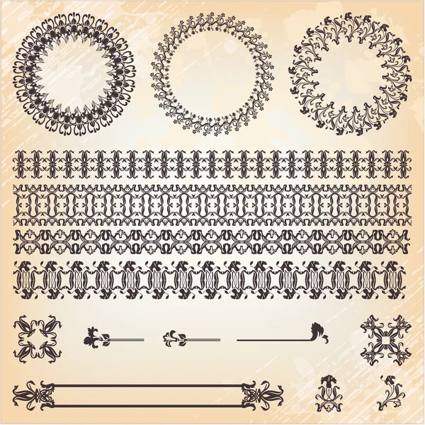 Collection of vintage floral pattern elements — Stock Vector