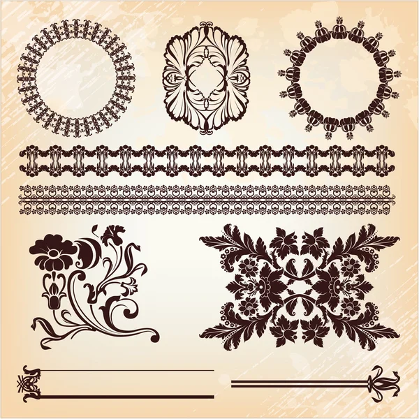 Set of vintage floral pattern elements — Stock Vector