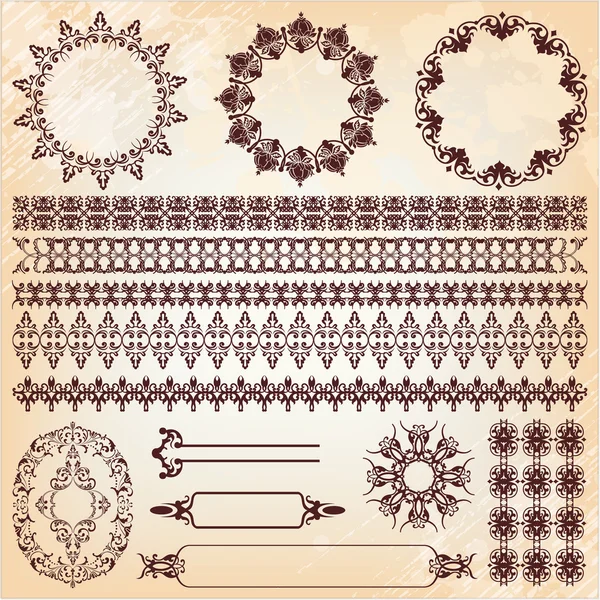 vintage çiçek desenli tasarım öğeleri kümesi