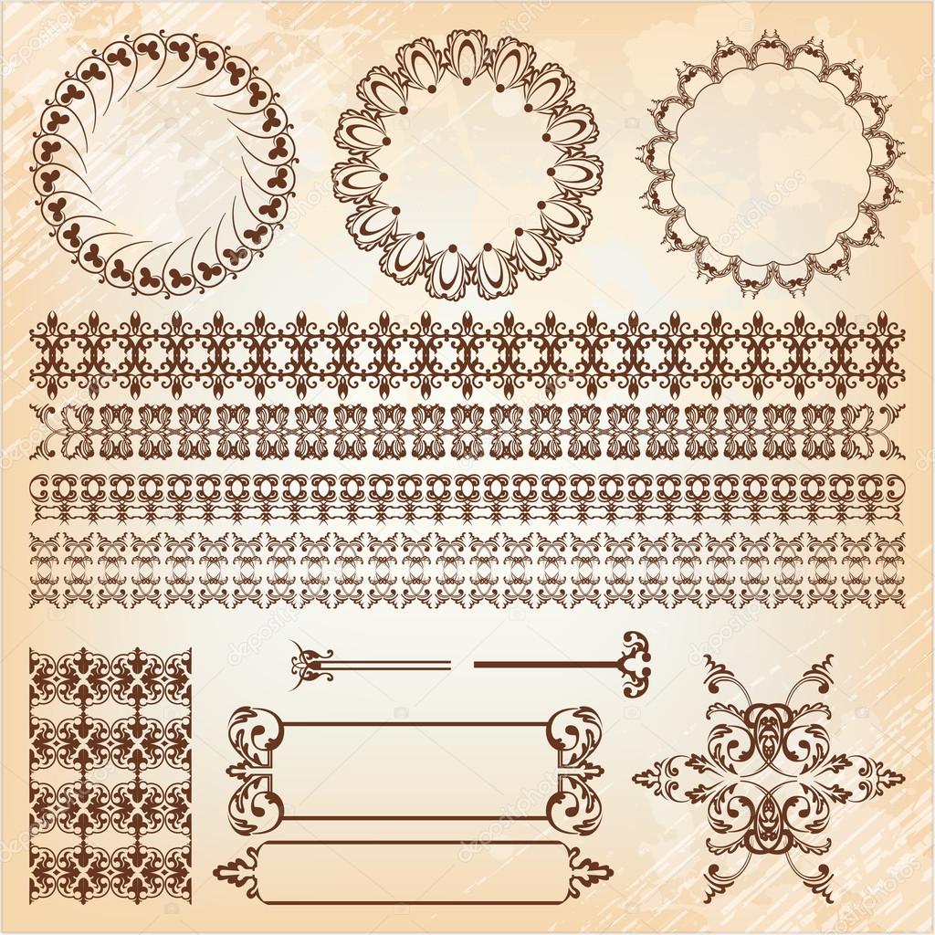 set of abstract baroque pattern