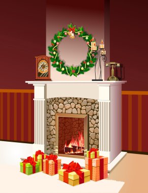 arka plan ile dekore edilmiş iç, Noel şenlikli şömine