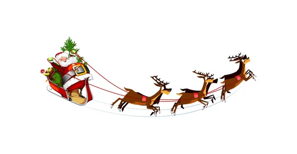 Fond blanc avec le Père Noël volant son traîneau — Image vectorielle