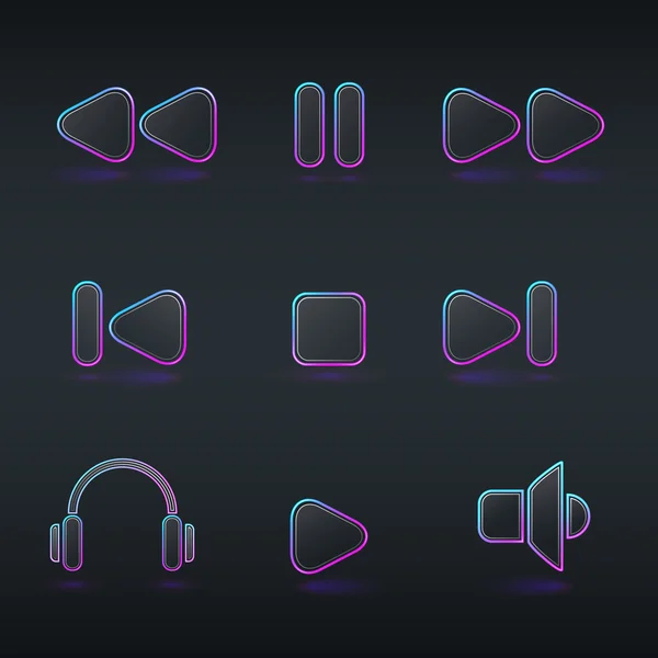 Fluorescent neon media buttons icon — Stock Vector